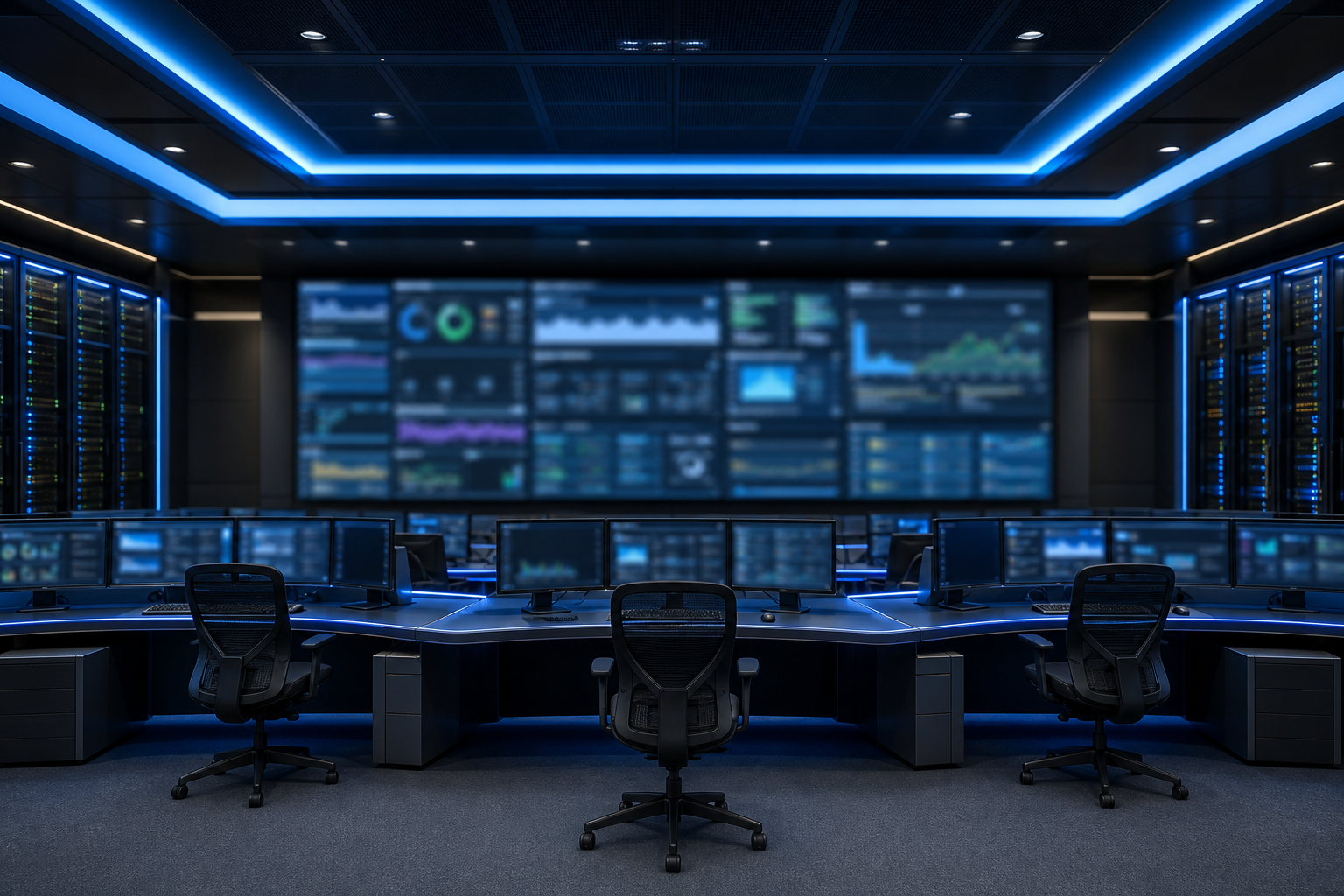 Empty network operations center with server racks